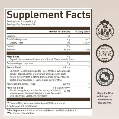 ROUNDHOUSE PROVISION Morning Kick Greens, Strawberry Lemonade, 30 Servings